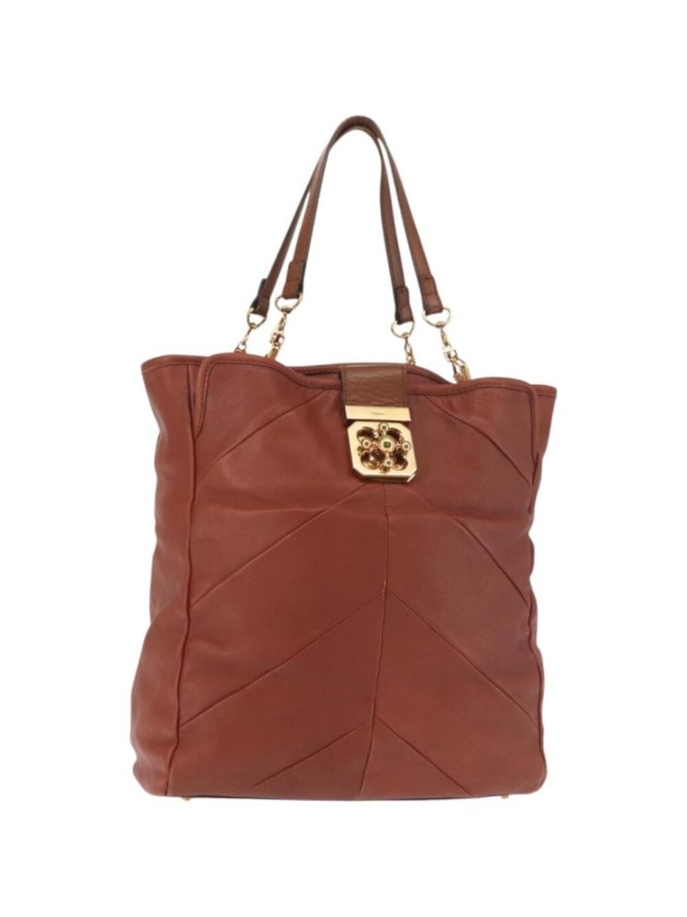 Chloe Tote Bag Leather Brown Gold